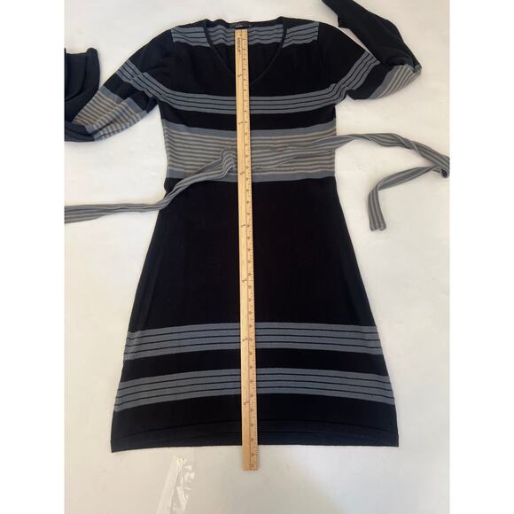 PRANA SYDNEY SWEATER DRESS WITH TIE WAIST FLARED SLEEVE GRAY BLACK SIZE MED - Picture 10 of 15